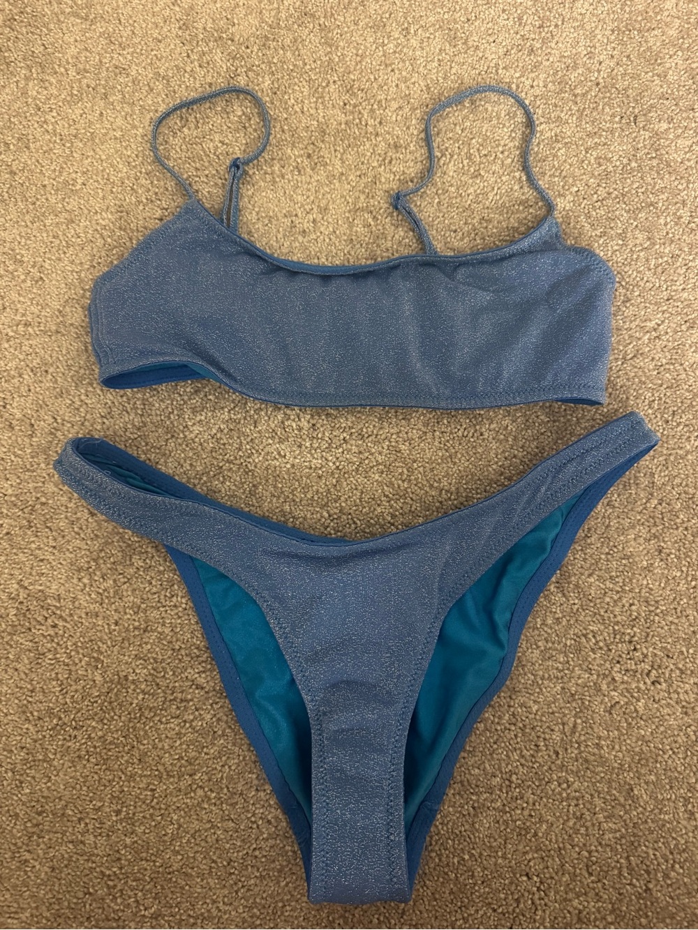Triangl blue sparkle bikini. Top S, bottom M